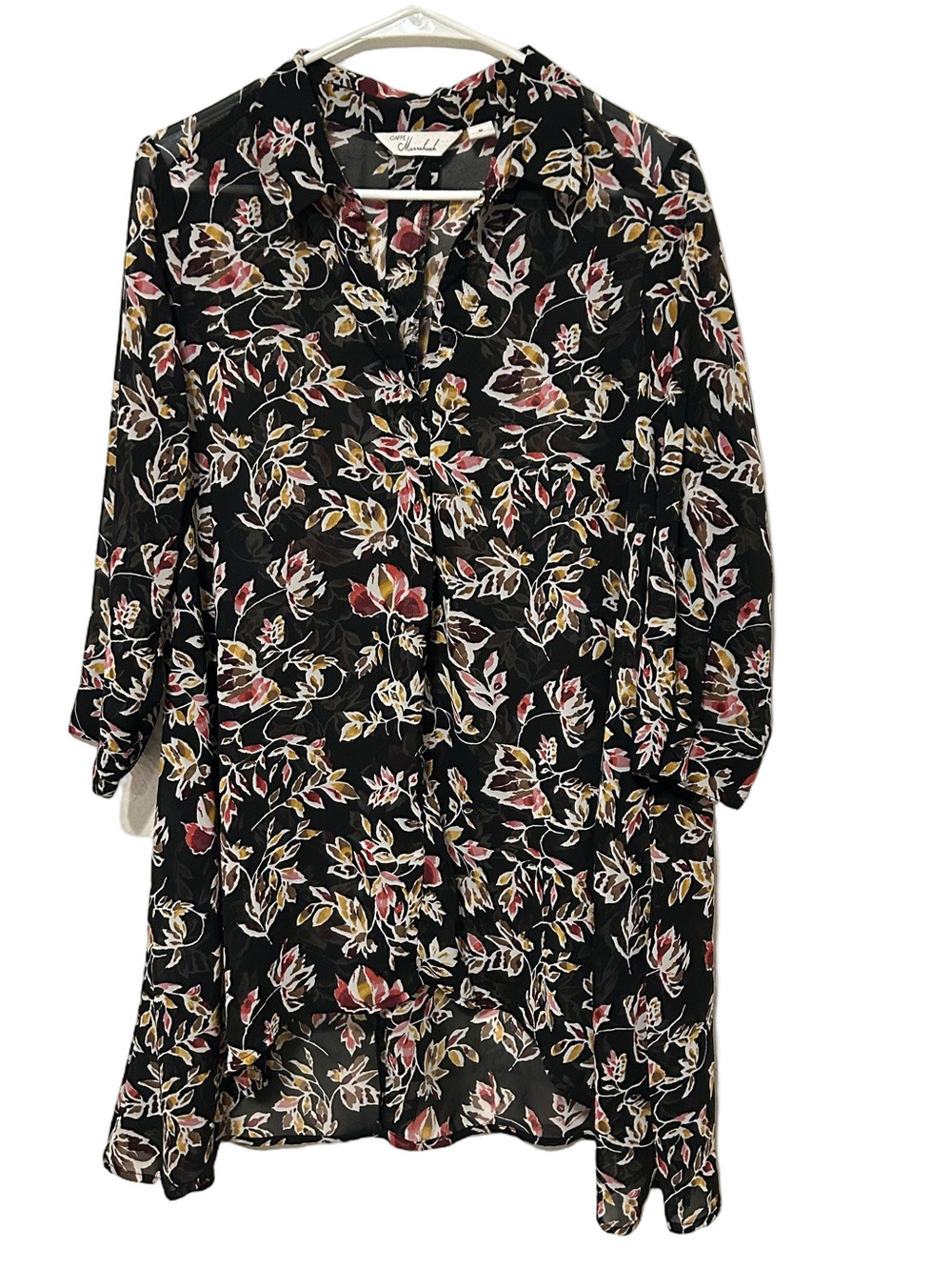 🎒CAFFE Marrakesh Black Floral Button-Front Tunic/blouse size M GUC